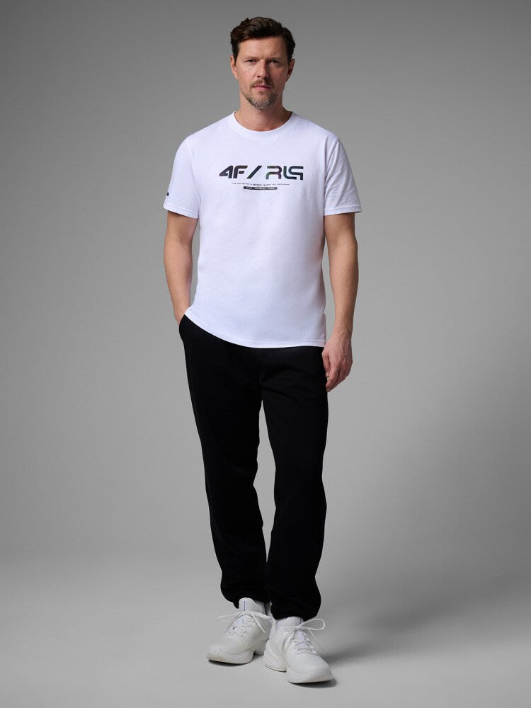 T-shirt regular z nadrukiem męski 4FIVO x Robert Lewandowski - czarny