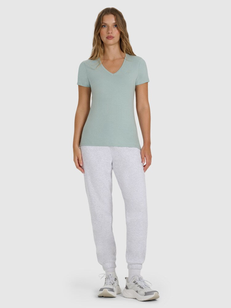 T-shirt slim gładki damski - czarny