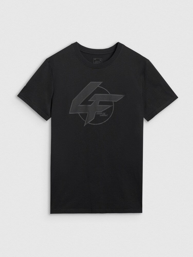 T-shirt regular z nadrukiem męski - czarny