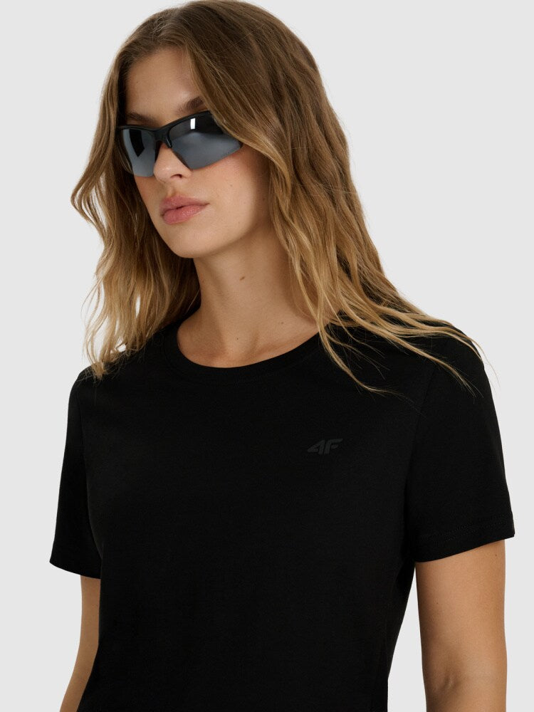 T-shirt regular gładki damski - czarny