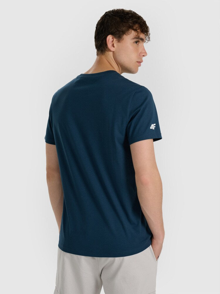 T-shirt regular z nadrukiem męski - granatowy