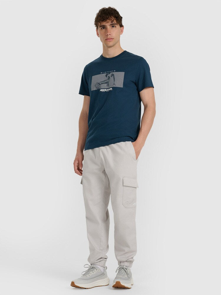 T-shirt regular z nadrukiem męski - granatowy