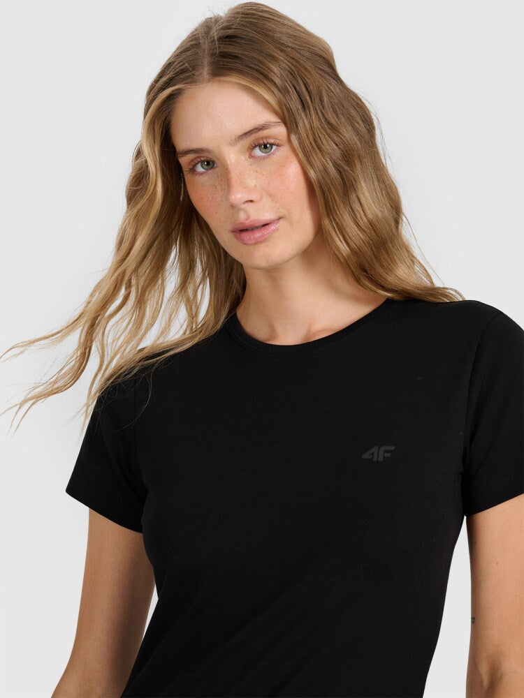 T-shirt slim gładki damski - granatowy