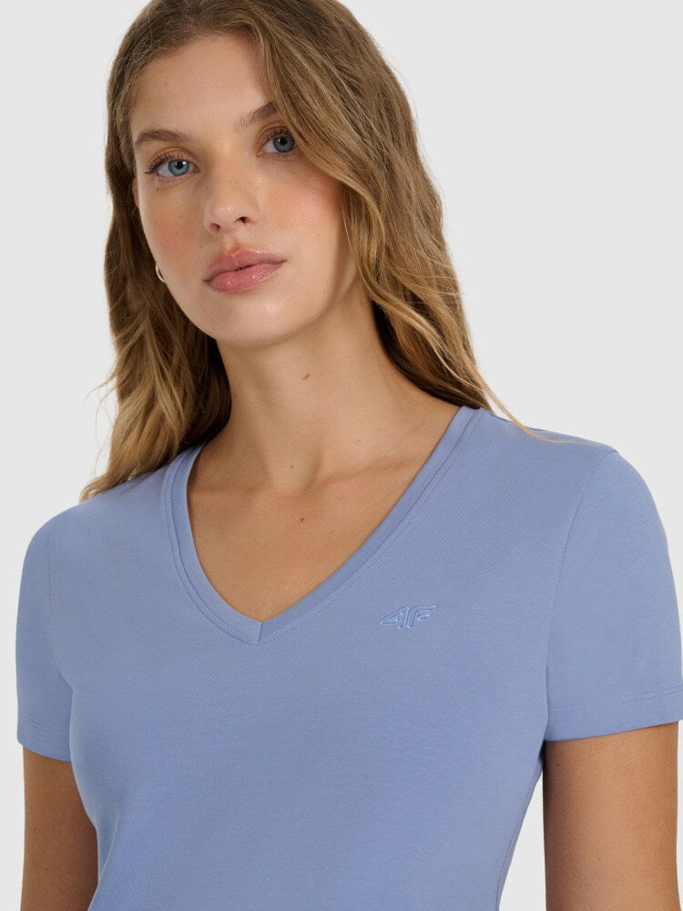 T-shirt slim gładki damski - czarny