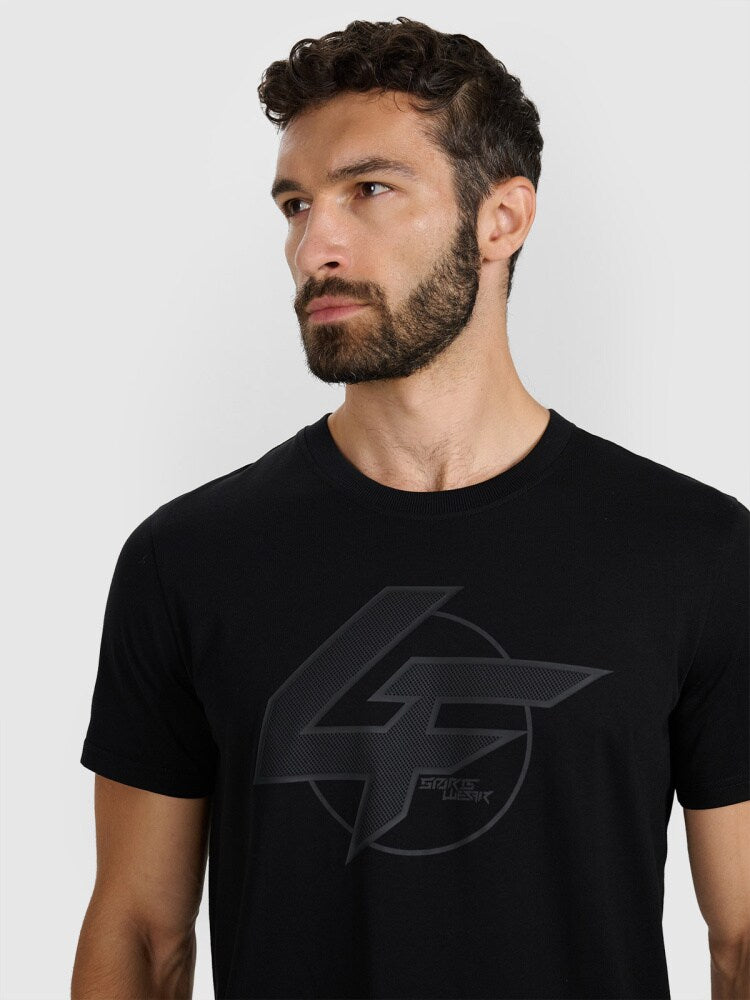 T-shirt regular z nadrukiem męski - czarny