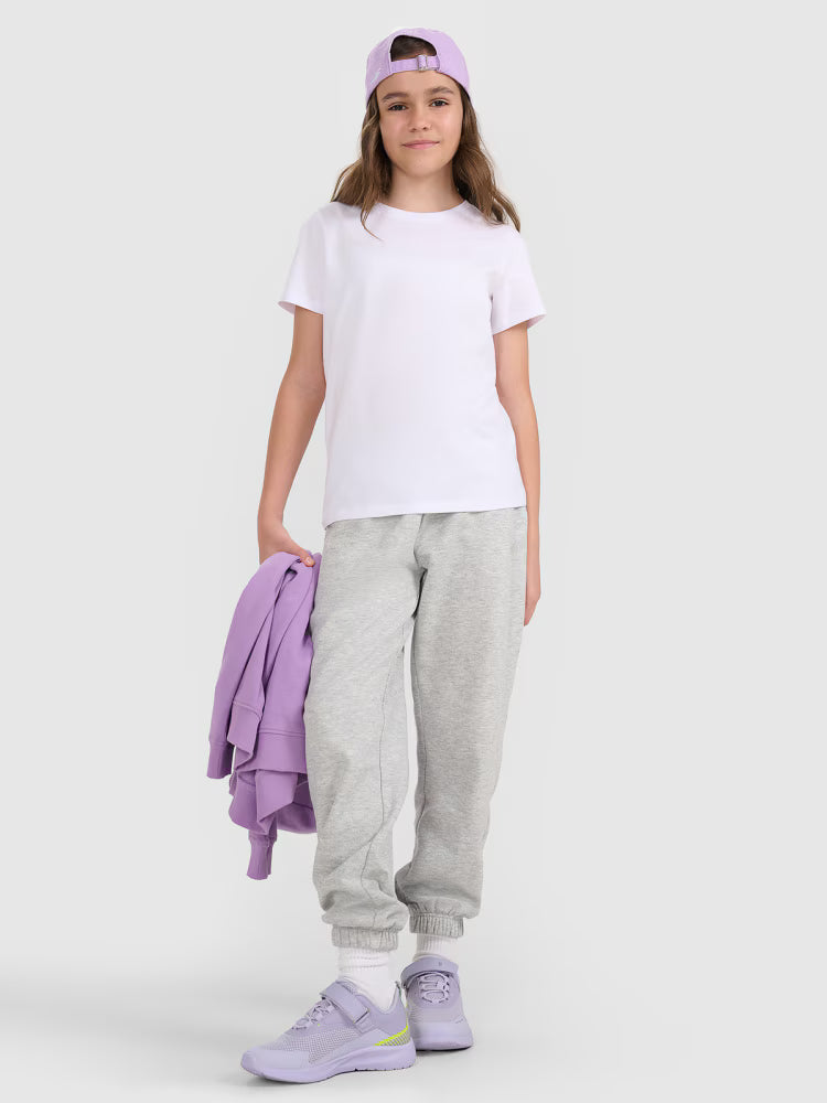 T-shirt regular gładki dziewczęcy - biały