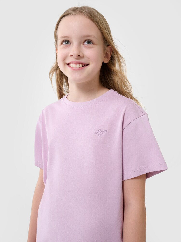 T-shirt oversize gładki dziewczęcy - różowy