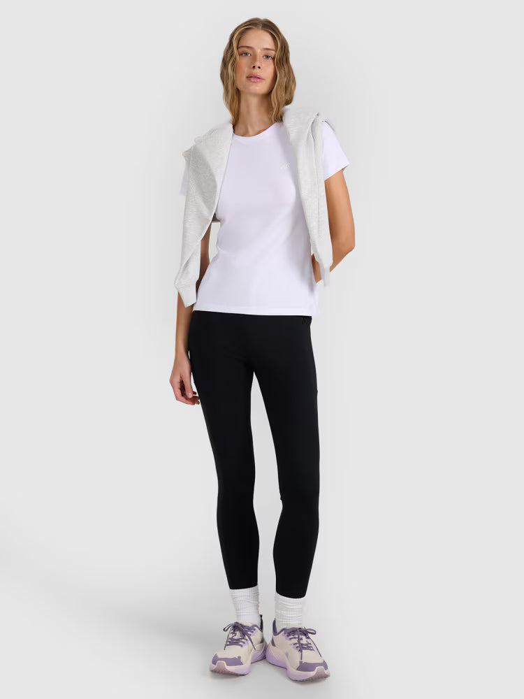 T-shirt slim gładki damski - granatowy