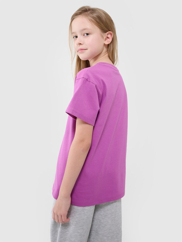 T-shirt oversize gładki dziewczęcy - różowy