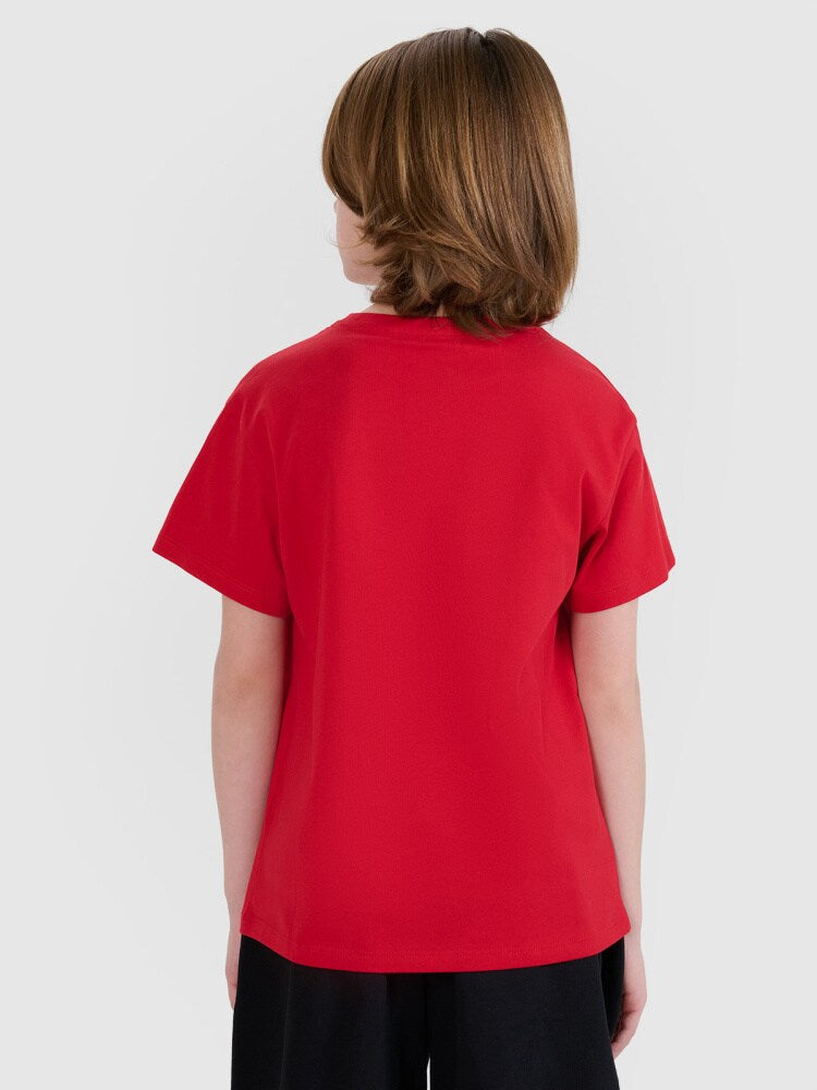 T-shirt oversize z nadrukiem chłopięcy - czerwony