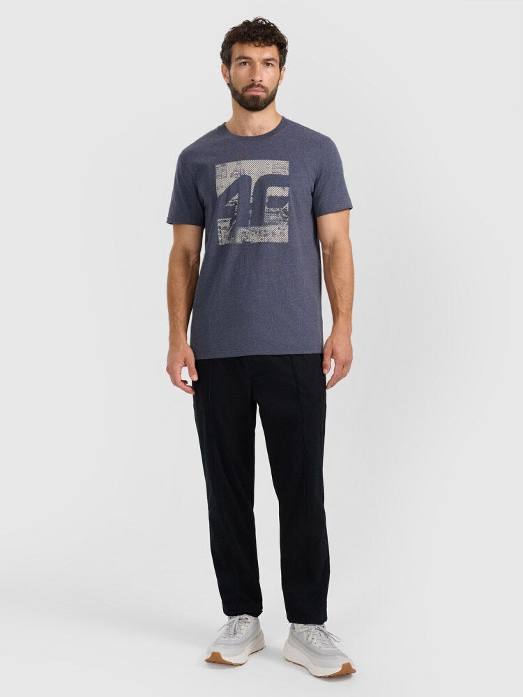 T-shirt regular z nadrukiem męski - szary