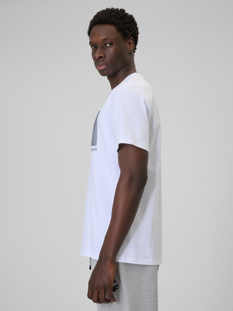 T-shirt regular z nadrukiem męski - biały