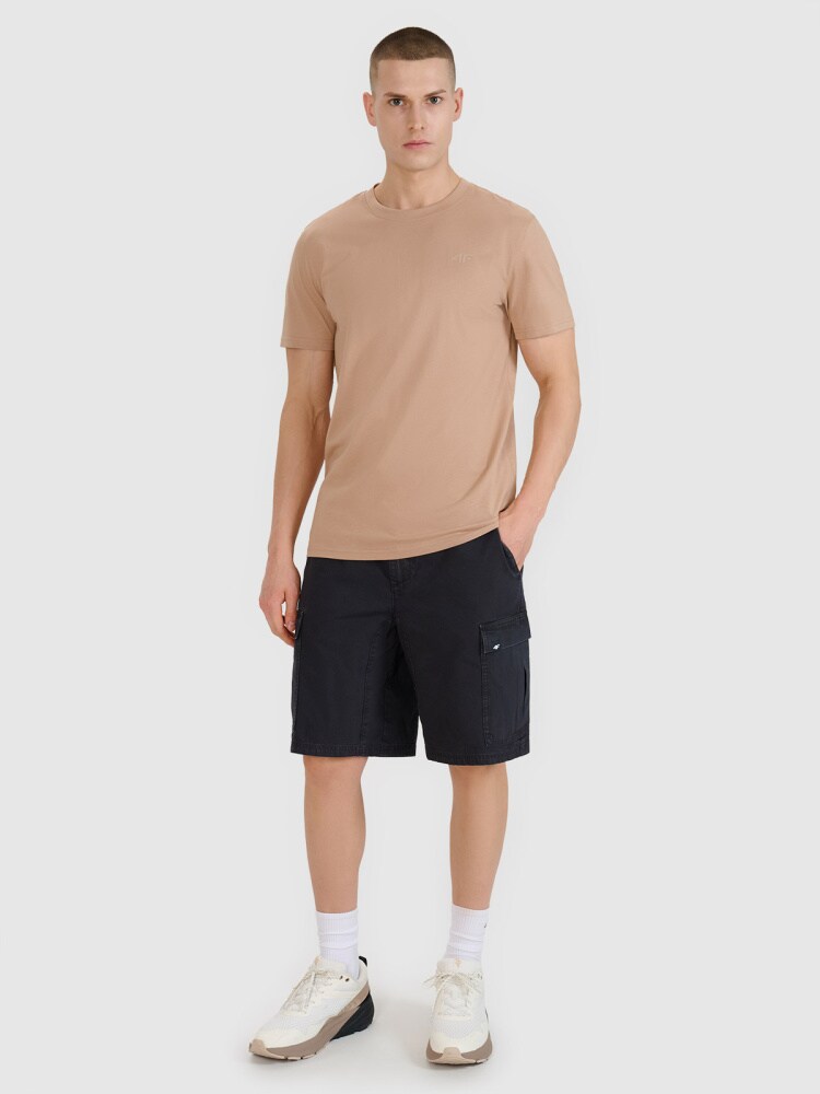 T-shirt regular gładki męski - beżowy