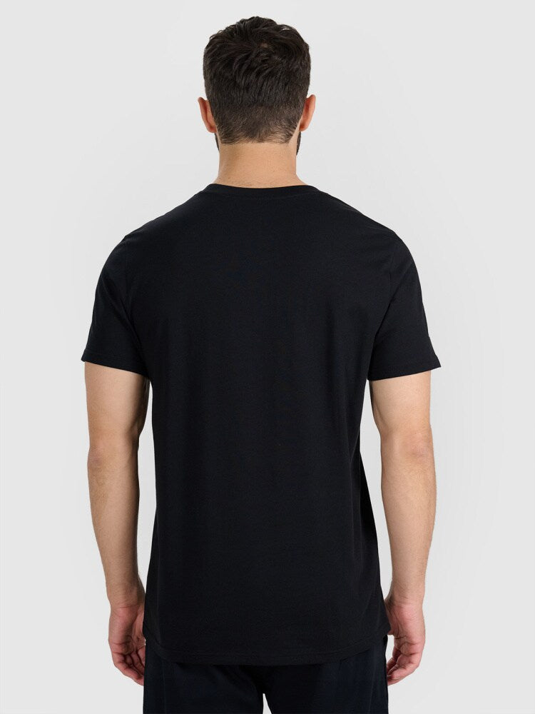 T-shirt regular z nadrukiem męski - czarny