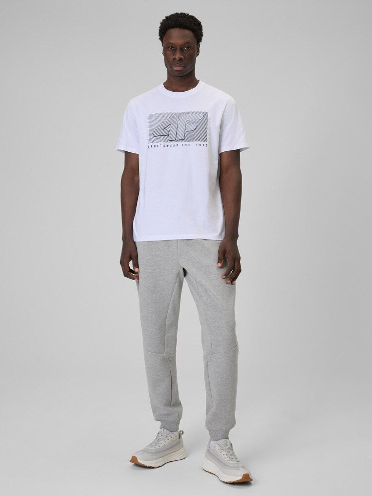 T-shirt regular z nadrukiem męski - biały