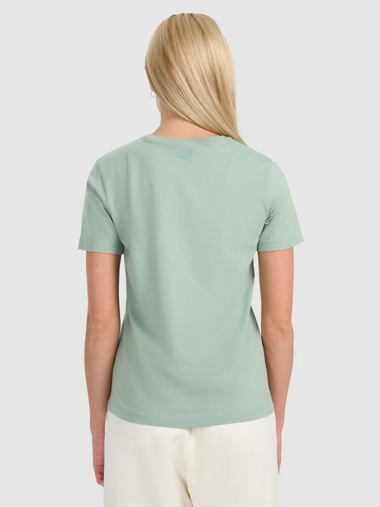 T-shirt regular z nadrukiem damski - zielony