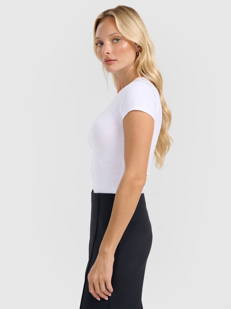 T-shirt slim gładki damski - biały