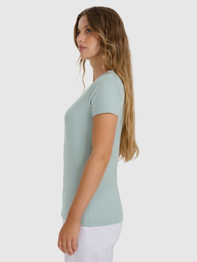 T-shirt slim gładki damski - czarny