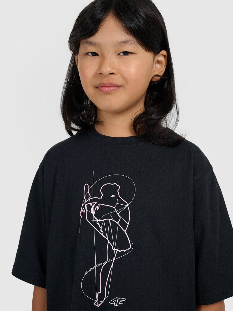 T-shirt oversize z nadrukiem dziewczęcy - różowy