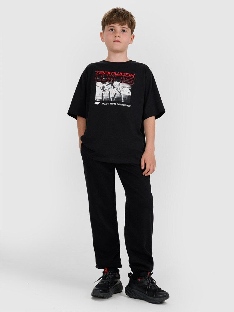 T-shirt oversize z nadrukiem dziecięcy - czarny