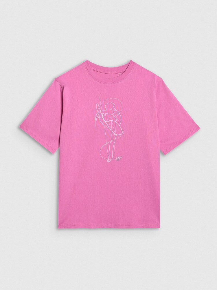 T-shirt oversize z nadrukiem dziewczęcy - różowy