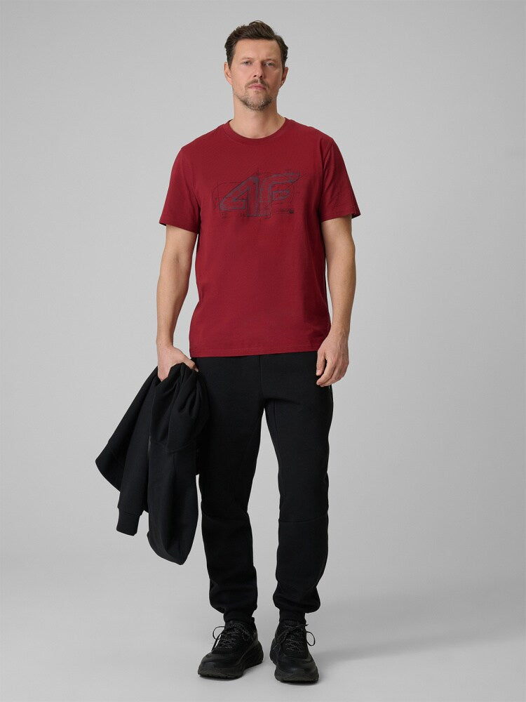 T-shirt regular z nadrukiem męski - czerwony
