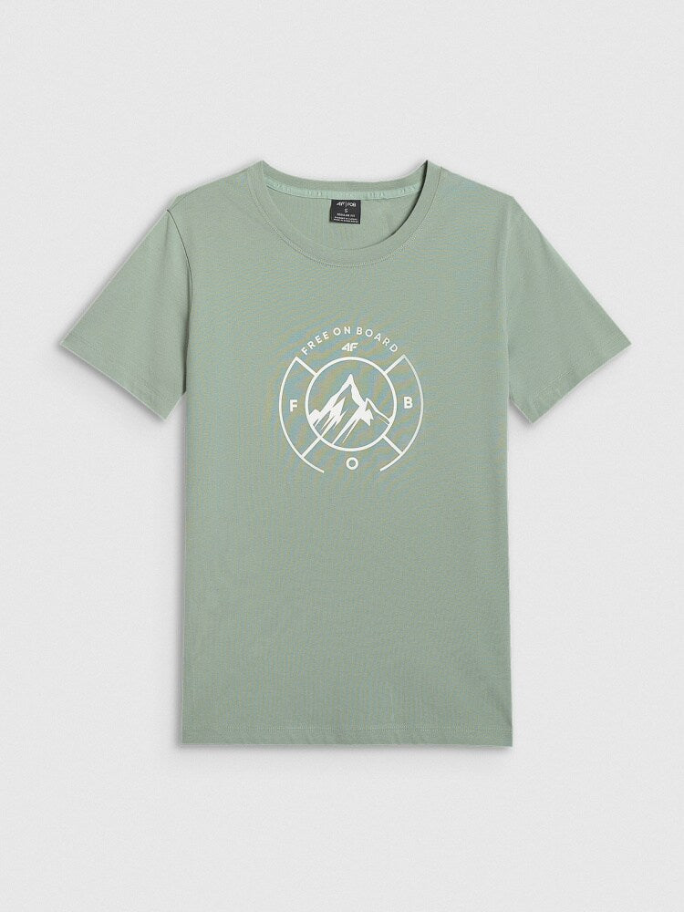 T-shirt regular z nadrukiem damski - zielony