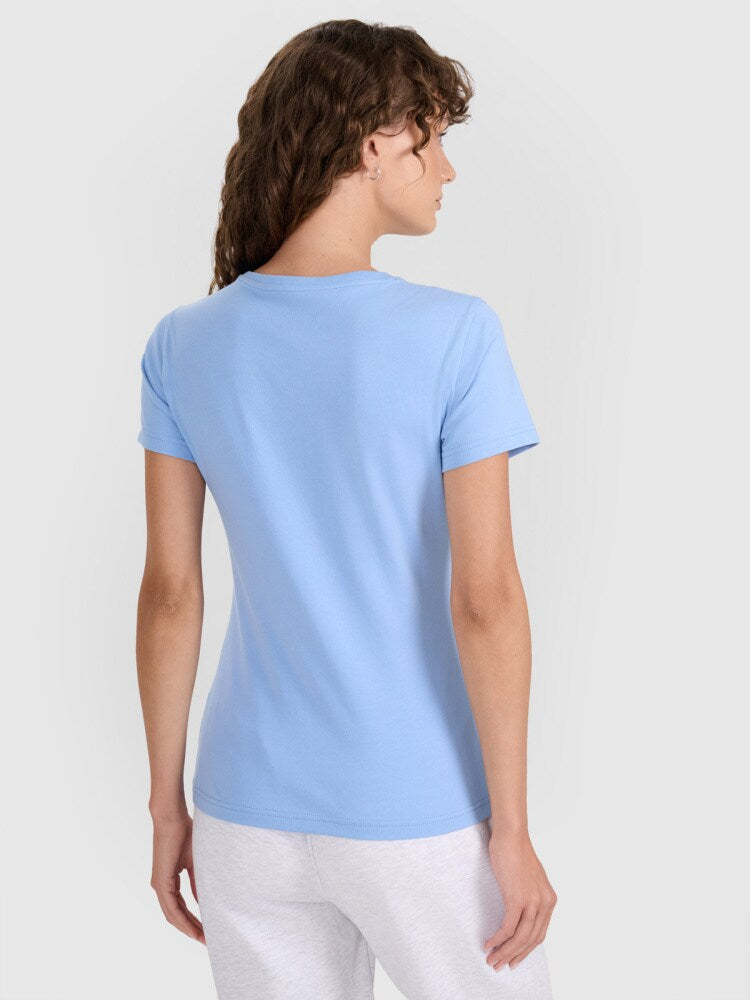 T-shirt slim gładki damski - granatowy