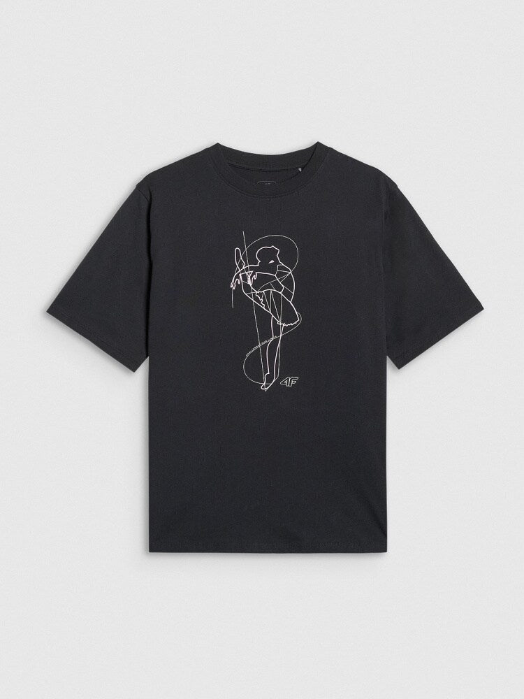 T-shirt oversize z nadrukiem dziewczęcy - różowy