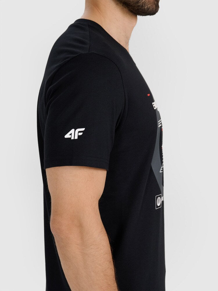 T-shirt regular z nadrukiem męski - czarny