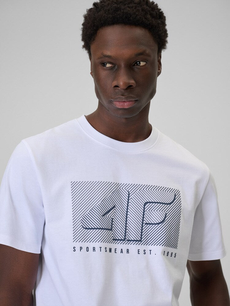 T-shirt regular z nadrukiem męski - biały
