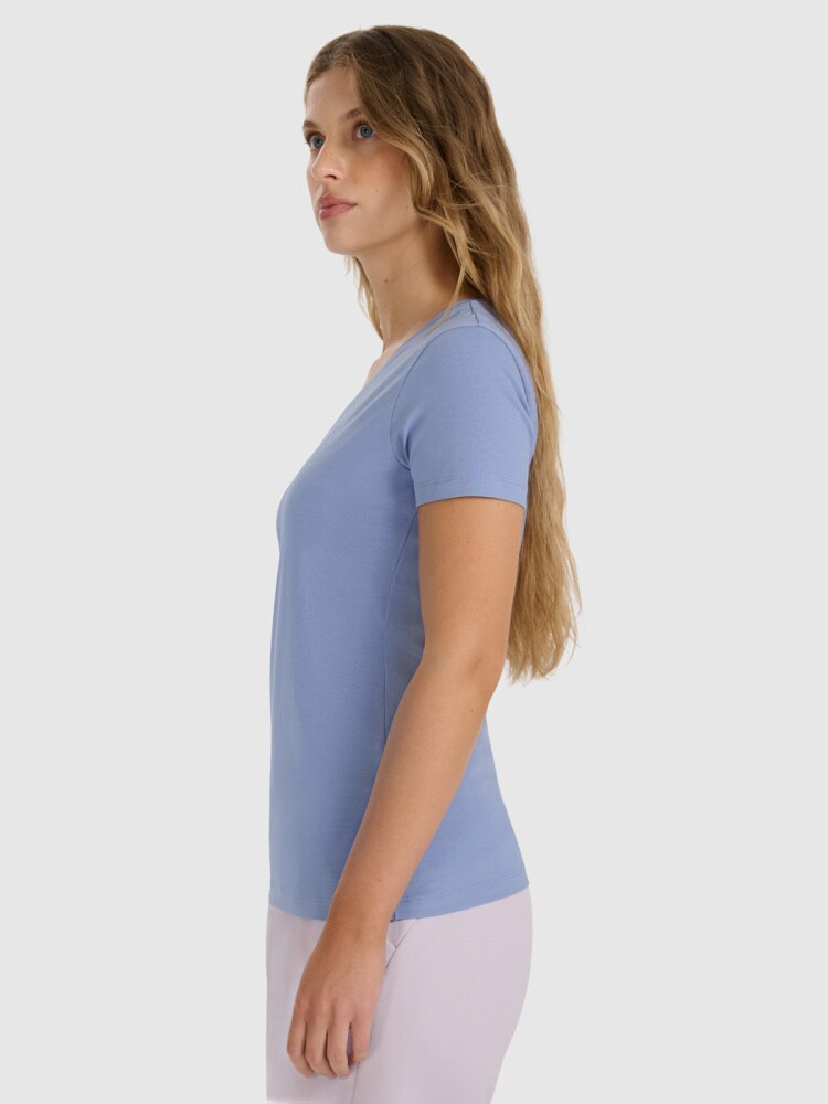 T-shirt slim gładki damski - czarny