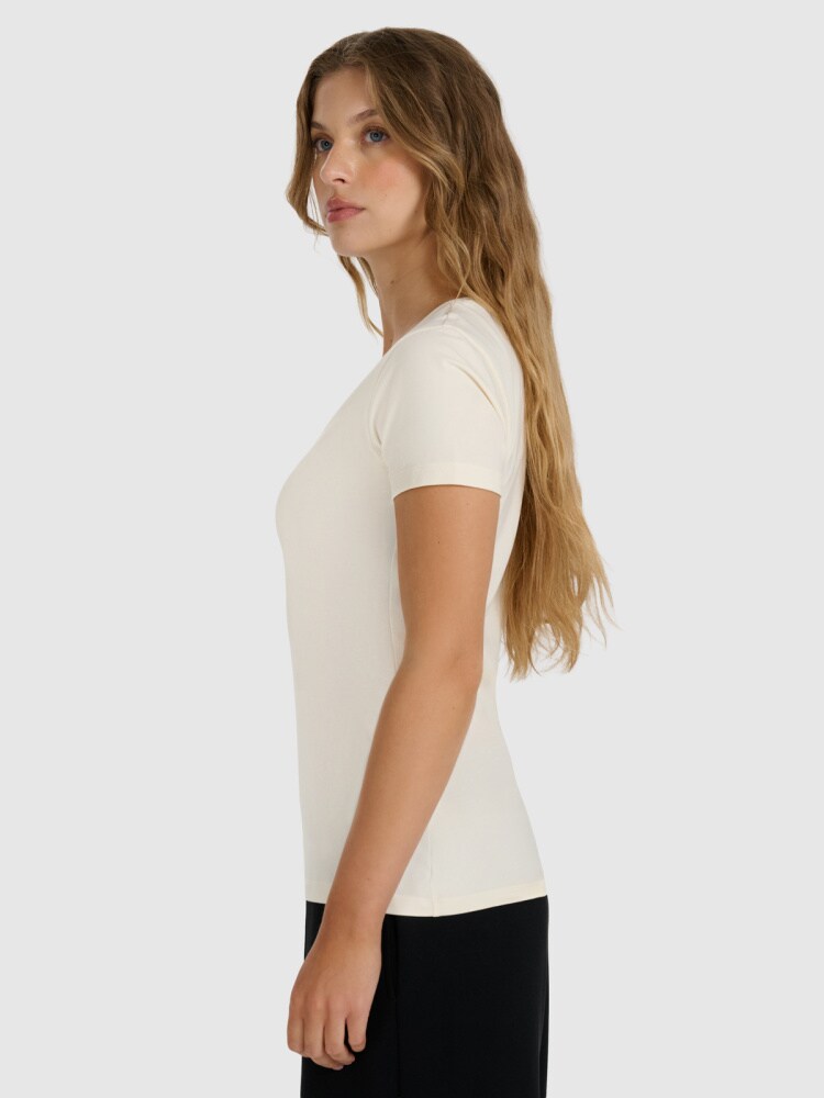 T-shirt slim gładki damski - czarny