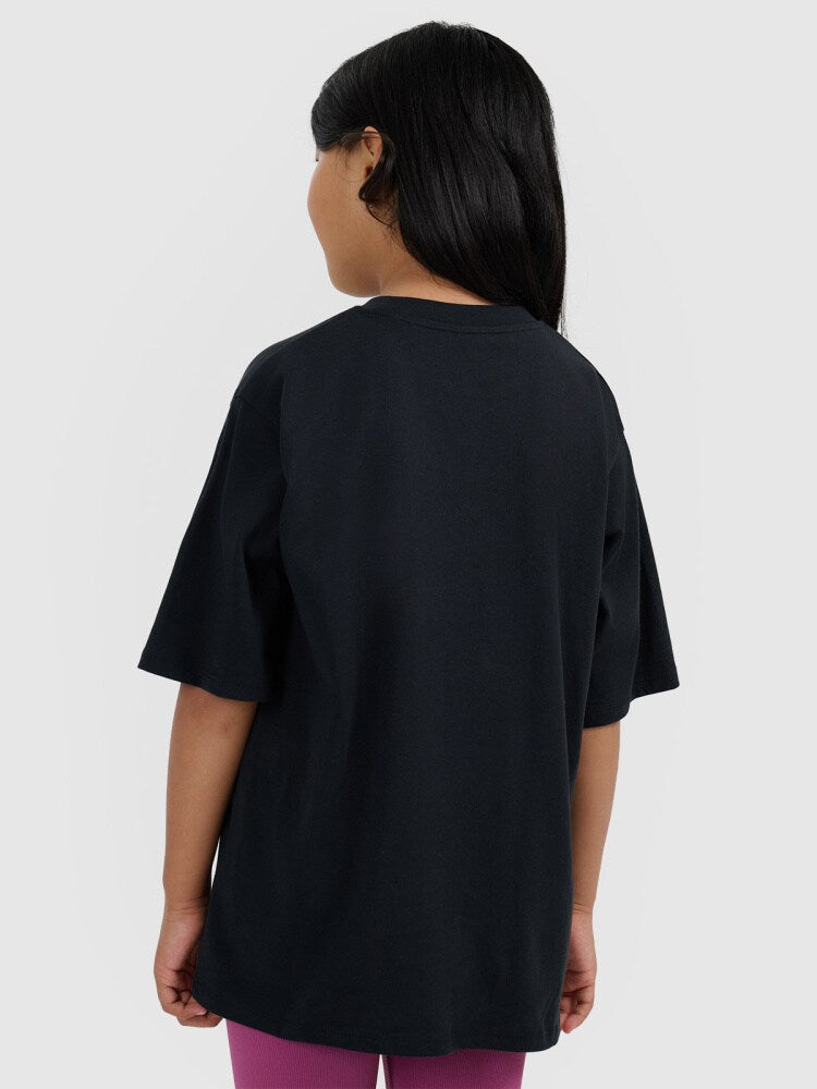 T-shirt oversize z nadrukiem dziewczęcy - różowy