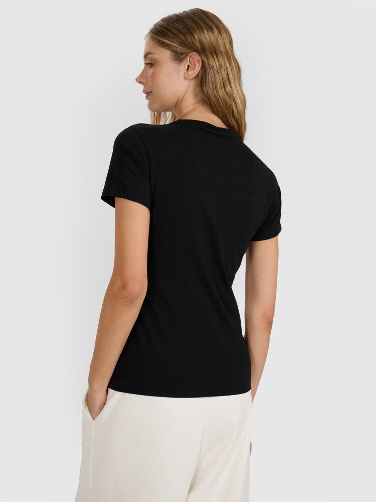 T-shirt slim gładki damski - granatowy