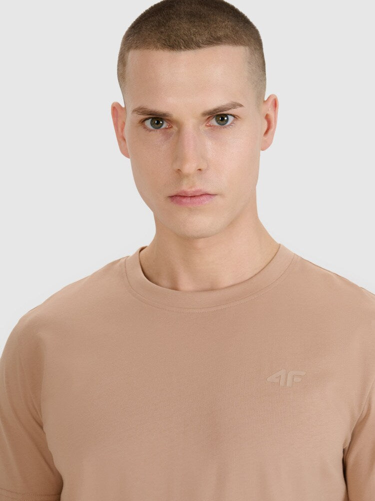 T-shirt regular gładki męski - beżowy