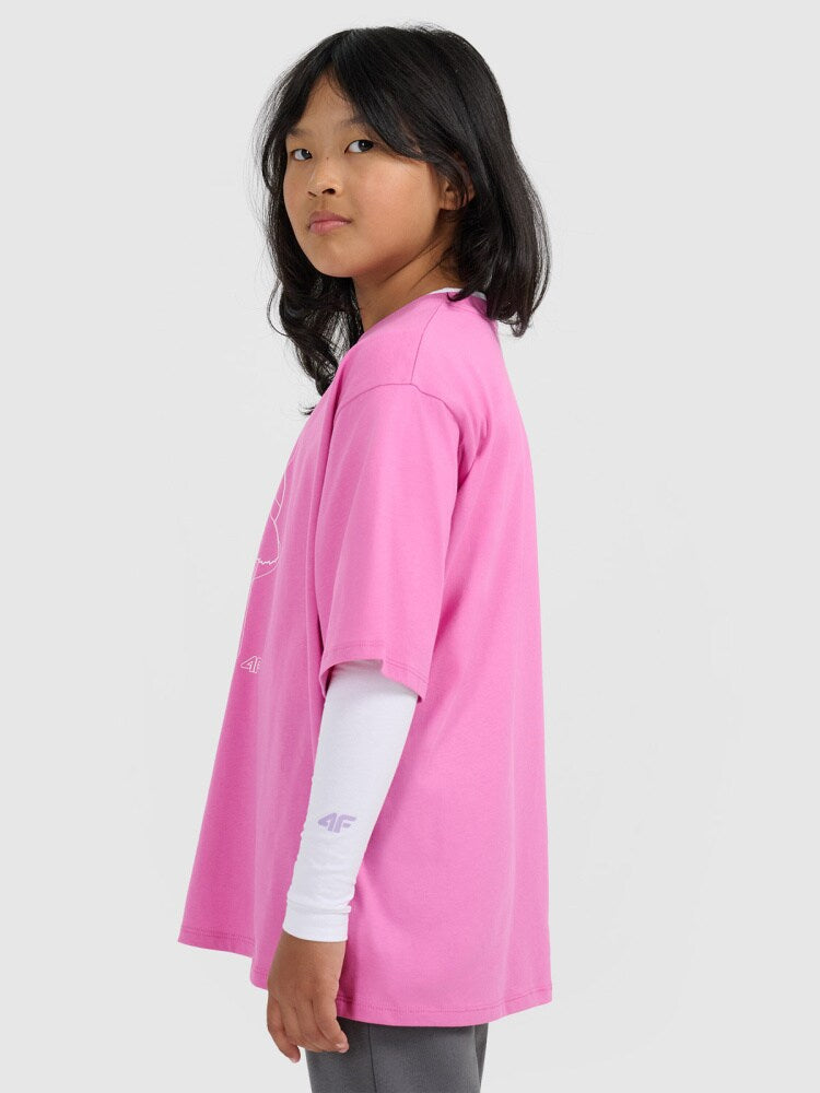 T-shirt oversize z nadrukiem dziewczęcy - różowy