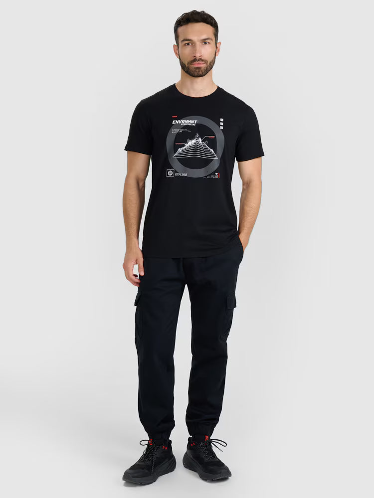 T-shirt regular z nadrukiem męski - czarny