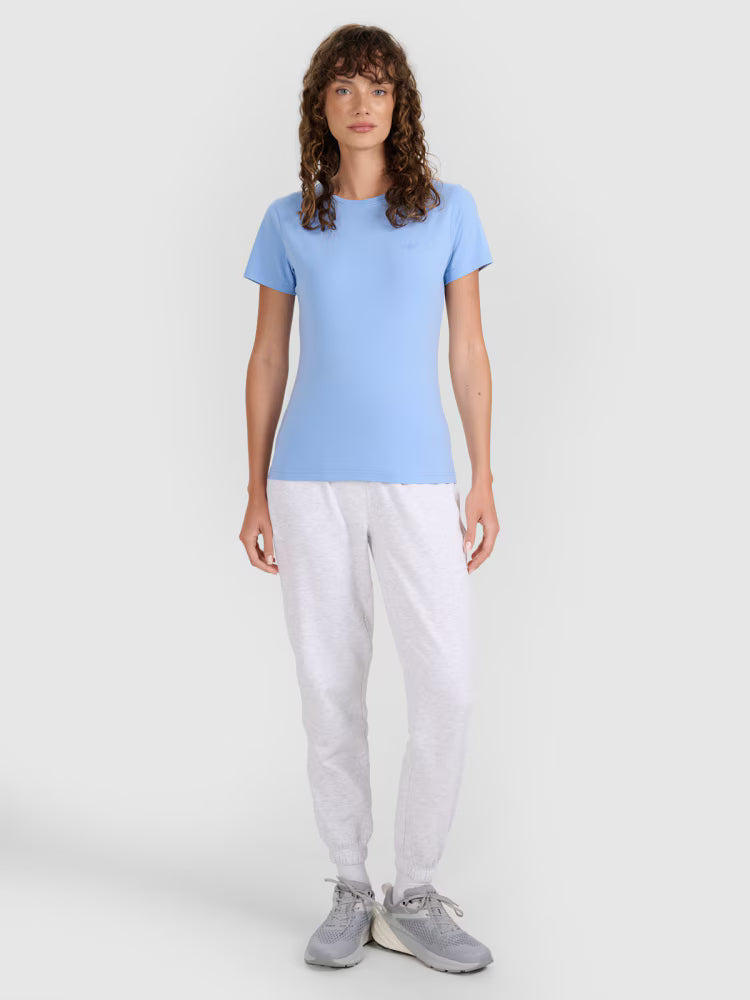 T-shirt slim gładki damski - granatowy