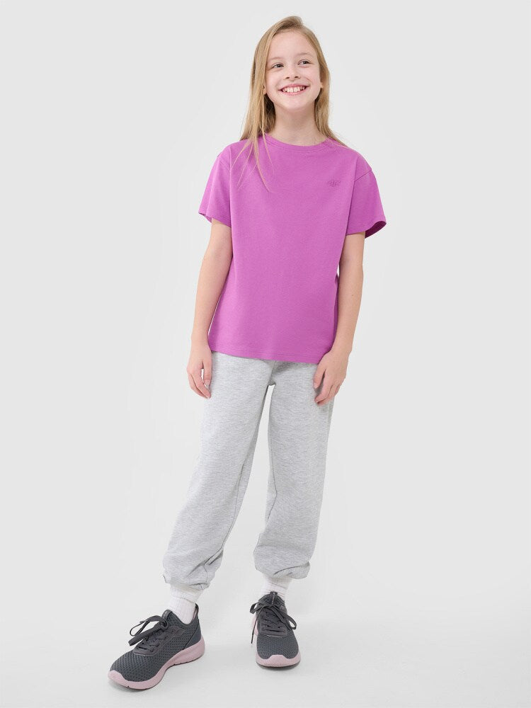 T-shirt oversize gładki dziewczęcy - różowy