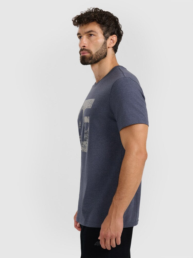 T-shirt regular z nadrukiem męski - szary
