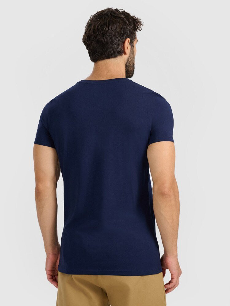 T-shirt slim gładki męski - granatowy