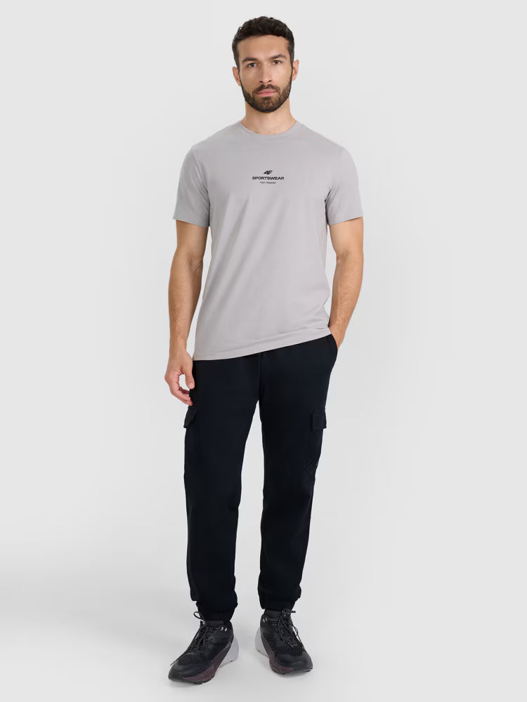 T-shirt regular z nadrukiem męski - szary