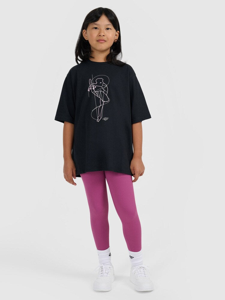 T-shirt oversize z nadrukiem dziewczęcy - różowy