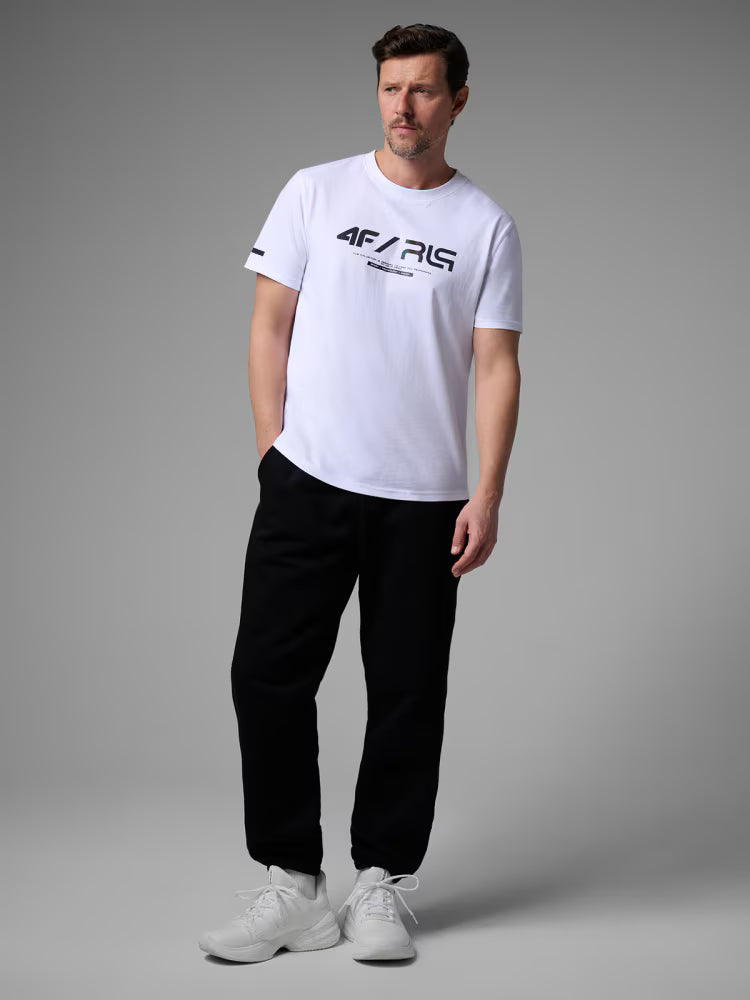 T-shirt regular z nadrukiem męski 4FIVO x Robert Lewandowski - czarny