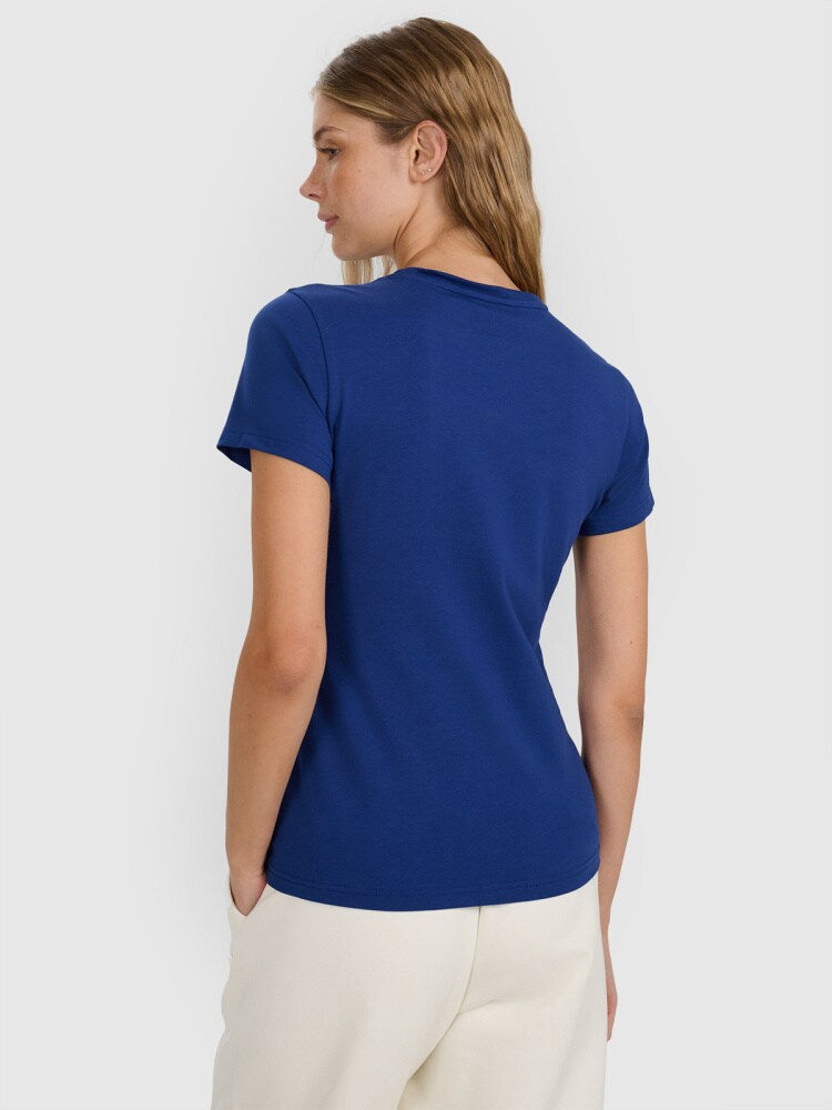 T-shirt slim gładki damski - granatowy