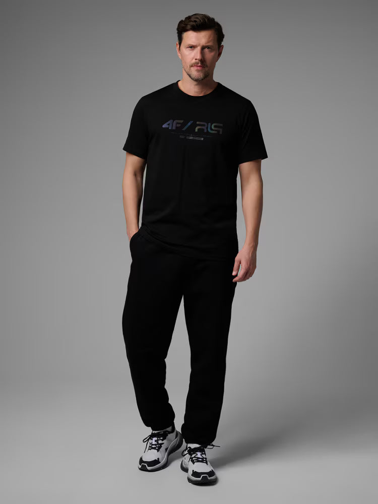 T-shirt regular z nadrukiem męski 4FIVO x Robert Lewandowski - czarny