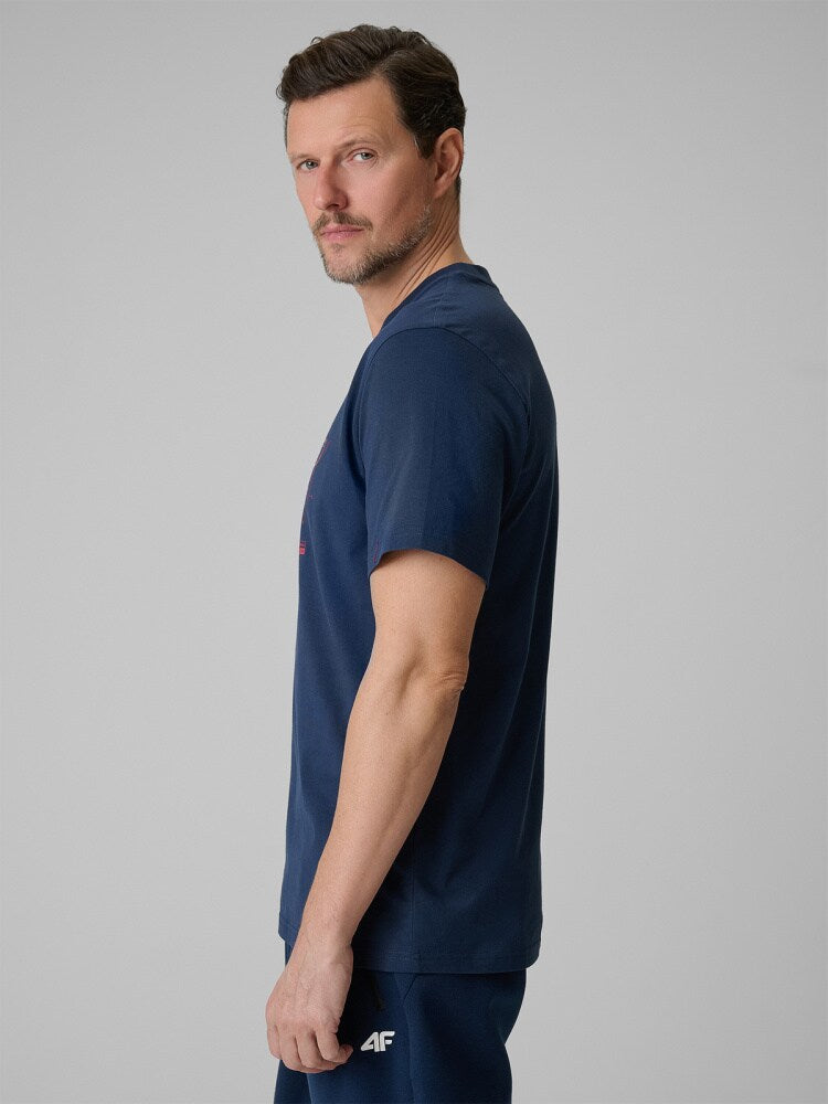 T-shirt regular z nadrukiem męski - czerwony