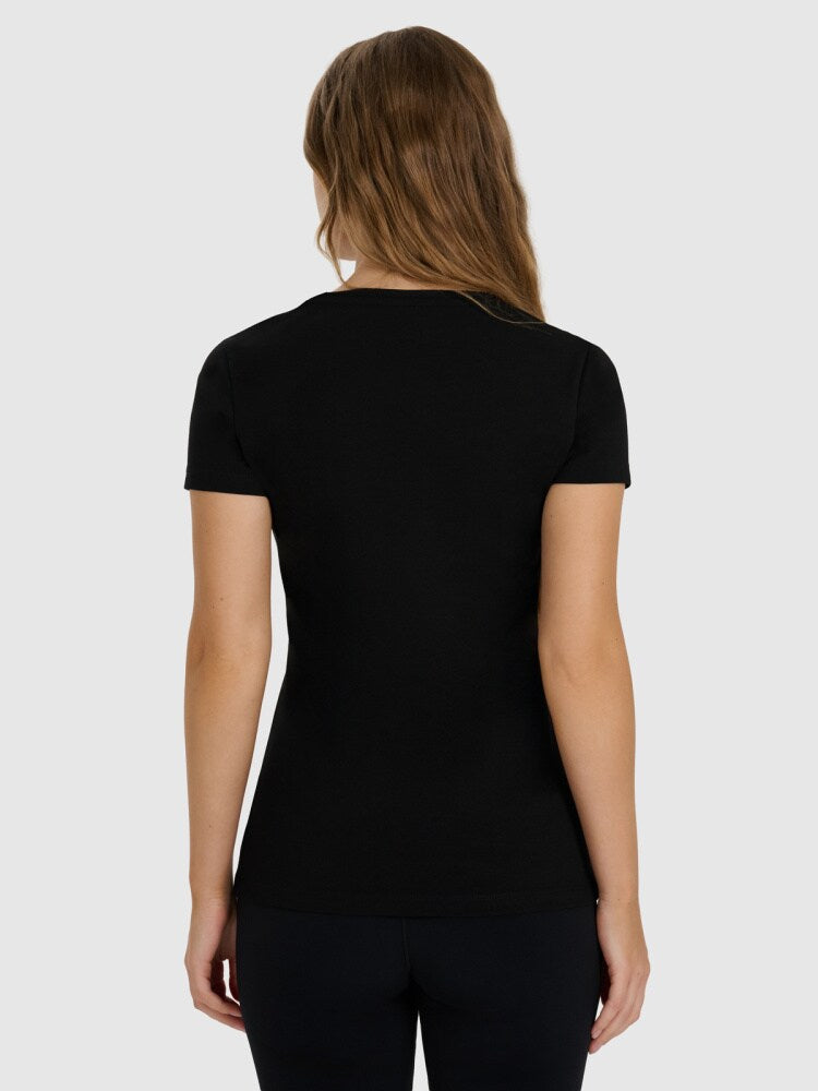 T-shirt slim gładki damski - czarny
