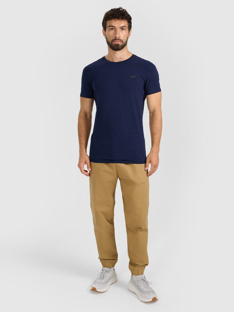 T-shirt slim gładki męski - granatowy